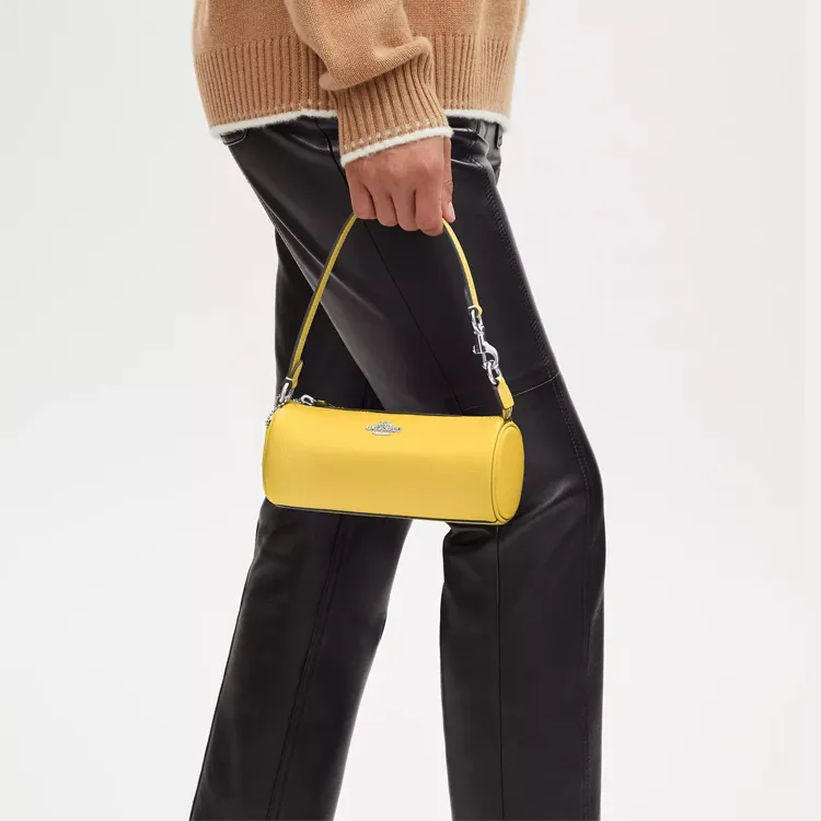 COACH Nolita High-Quality Pebbled Leather Handbag Shoulder Bag Small Size Women's Silver & Vintage Yellow-4