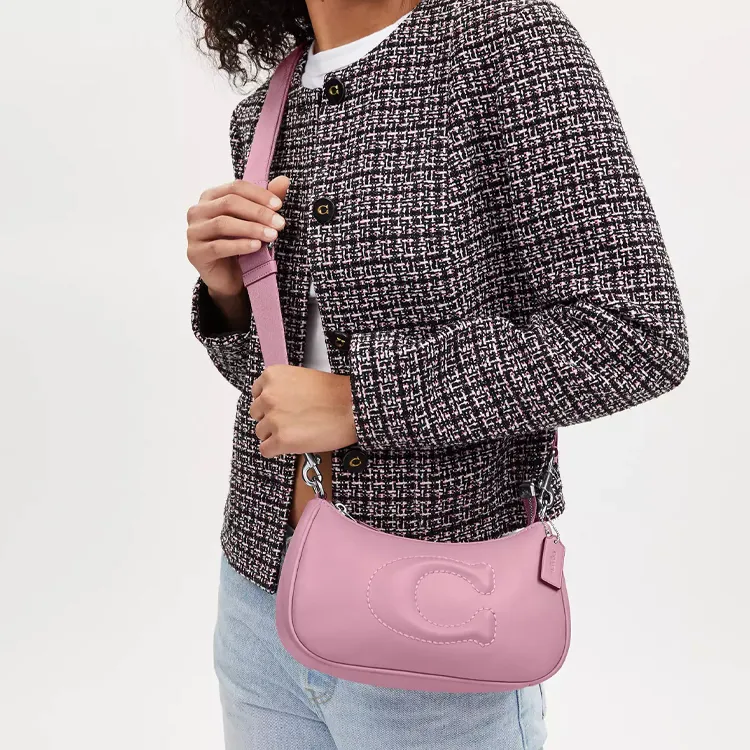 COACH Teri Leather Shoulder Bag, Handbag, Shoulder Bag Medium Size Women's Silver & Pink-3