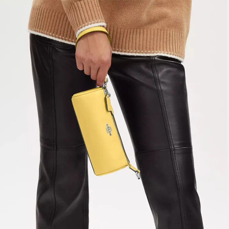 COACH Nolita High-Quality Pebbled Leather Handbag Shoulder Bag Small Size Women's Silver & Vintage Yellow-3