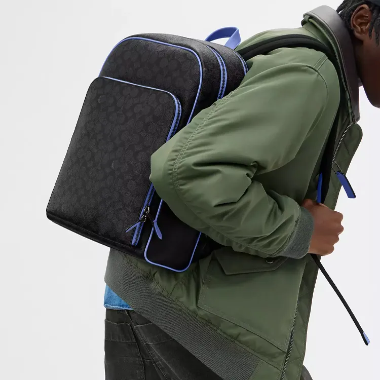 COACH Gotham Canvas Backpack Large Size Men's Charcoal & Blueberry-4