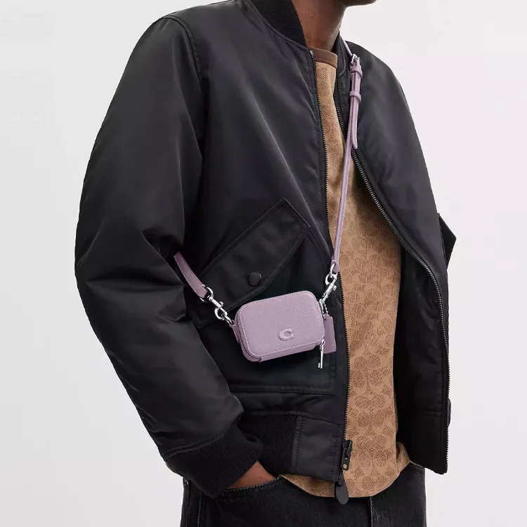 COACH Cross Grain Leather Shoulder Bag, Crossbody Bag Mini Men's Purple-4