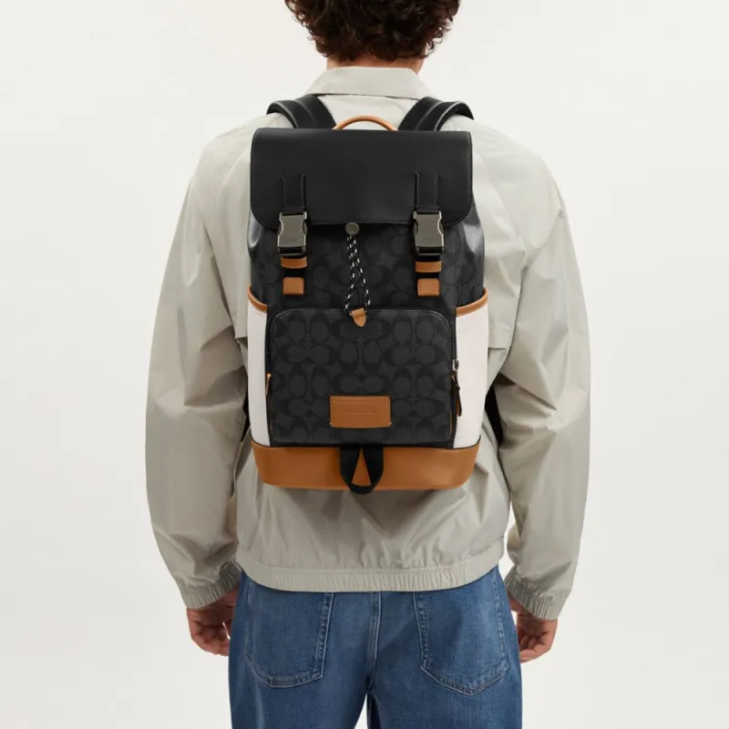 COACH Track Canvas Backpack Large Size Men's Black Gray Multicolor-4