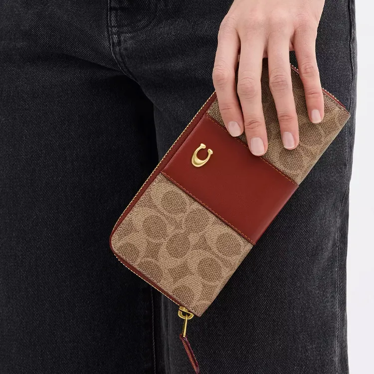 COACH Canvas With Leather Wallet Trumpets Unisex Brass & Tan-4
