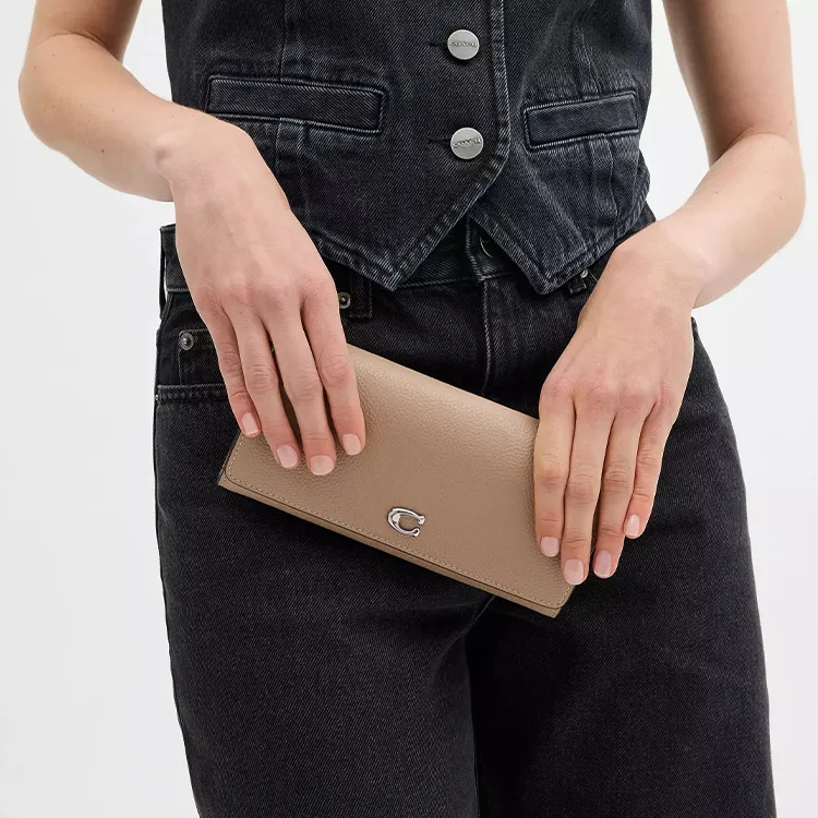 COACH Envelope Polished Pebbled Leather Wallet Small Size Women's Taupe-2