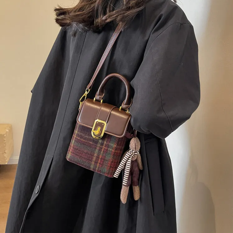 NOMK PU With Woolen Underarm Shoulder Bag, Crossbody Bag, Handbag Women's Black/Coffee-8