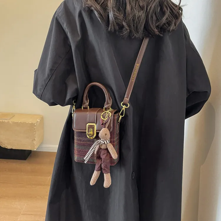 NOMK PU With Woolen Underarm Shoulder Bag, Crossbody Bag, Handbag Women's Black/Coffee-10