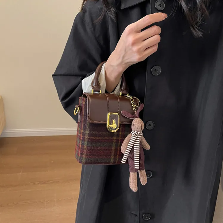 NOMK PU With Woolen Underarm Shoulder Bag, Crossbody Bag, Handbag Women's Black/Coffee-7