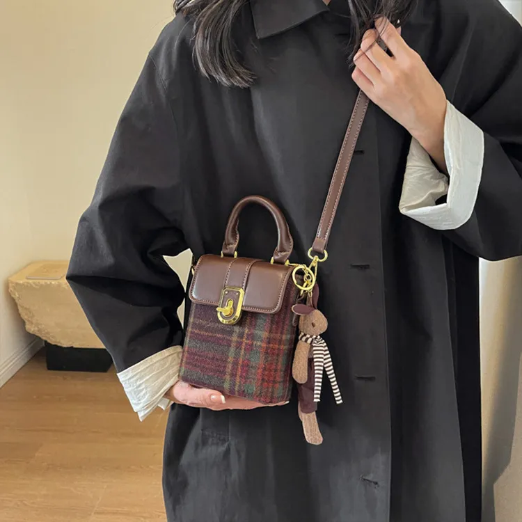 NOMK PU With Woolen Underarm Shoulder Bag, Crossbody Bag, Handbag Women's Black/Coffee-9