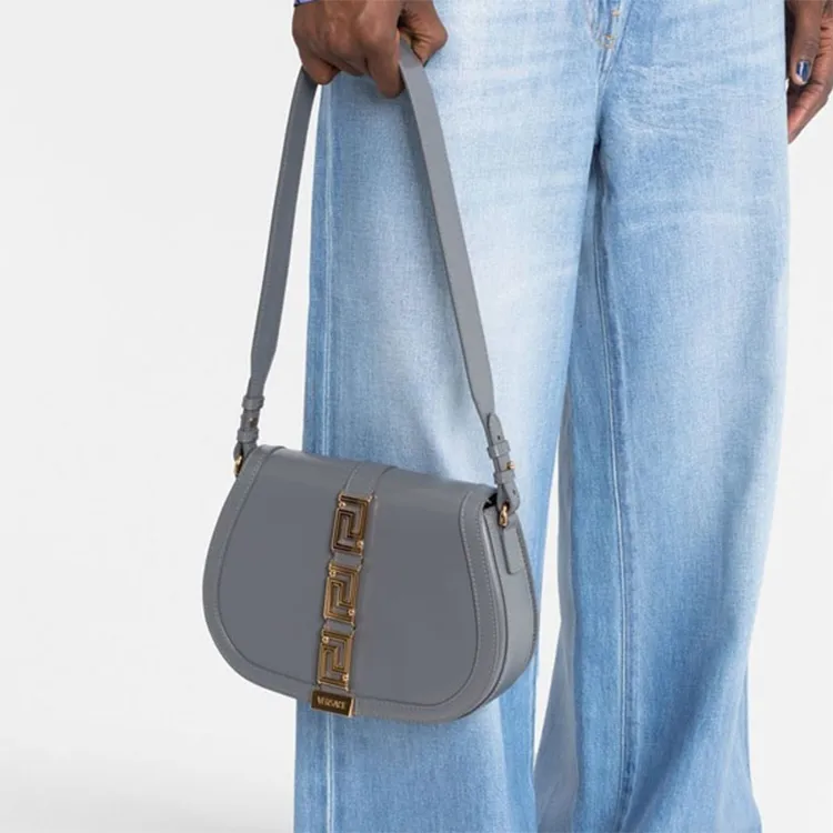 FANSIZHE Greca Goddess Cow Leather Crossbody Bag Shoulder Bag Women's Gray-4