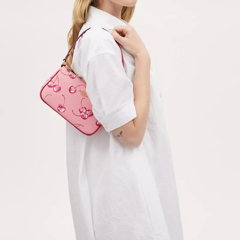COACH Nolita Coated Canvas With Smooth Leather One Shoulder Handbags Small Size Women's Blossom Pink & Bright Purple-3