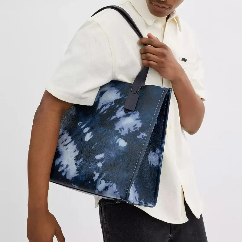 COACH Relay Eggstone Grain Leather Tote Bag Shopping Bag Shoulder Bag Handbag Large Size Men's Midnight Navy Multicolor-3