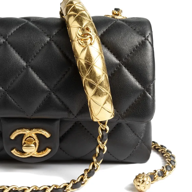 CHANEL Lambskin Flap Bag Shoulder Bag Mini Women's Black-2