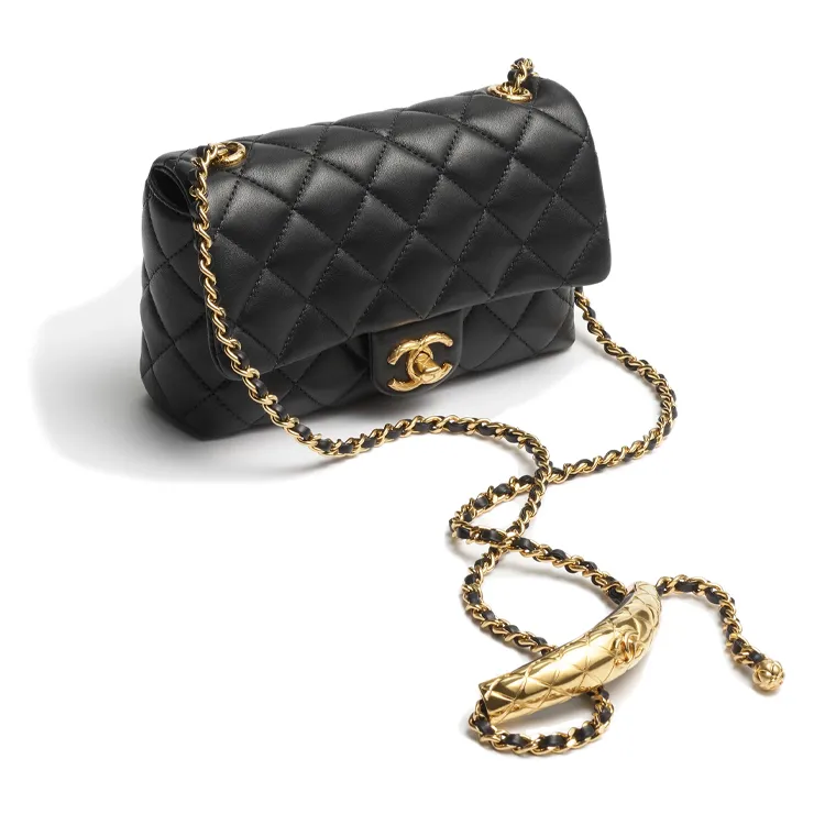 CHANEL Lambskin Flap Bag Shoulder Bag Mini Women's Black-1