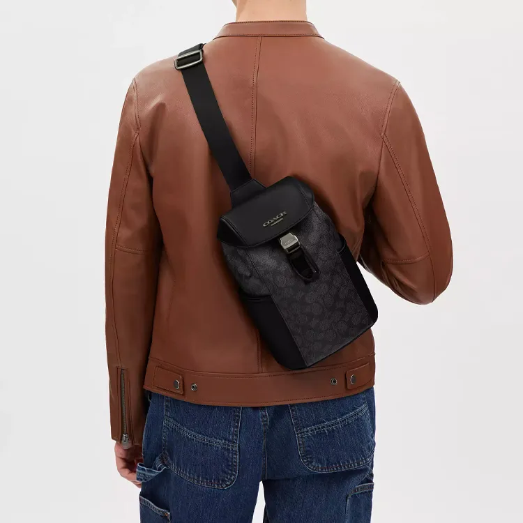 COACH Coated Canvas Crossbody Bag Sling Bag Trumpets Men's Charcoal Gray-3