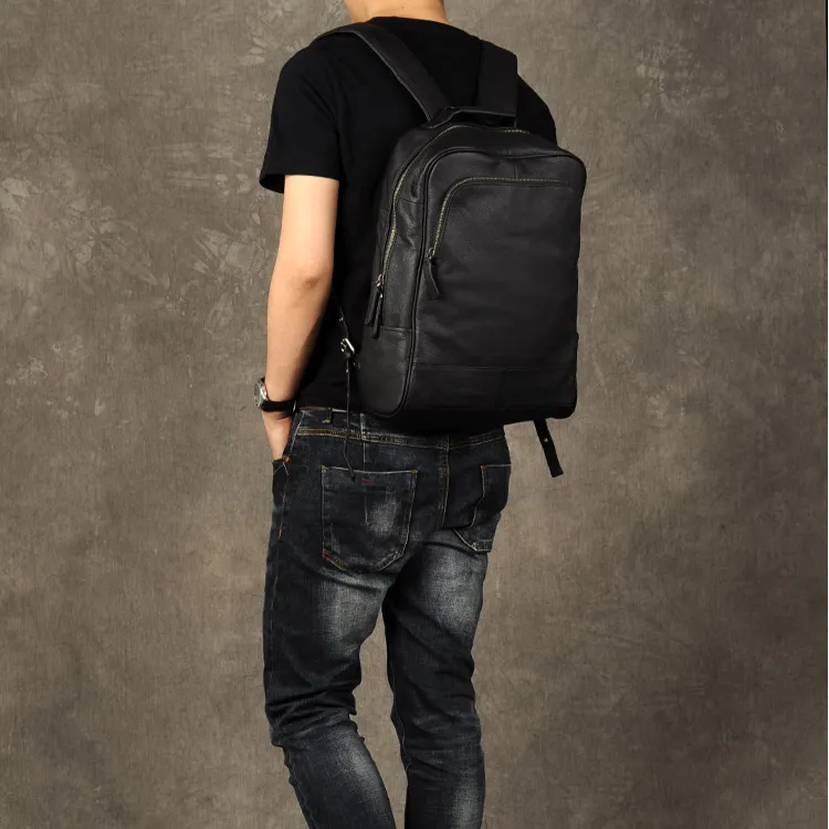 DOSRFINI Genuine Leather Top Grain Cow Leather Backpack Regular Men's Black-6