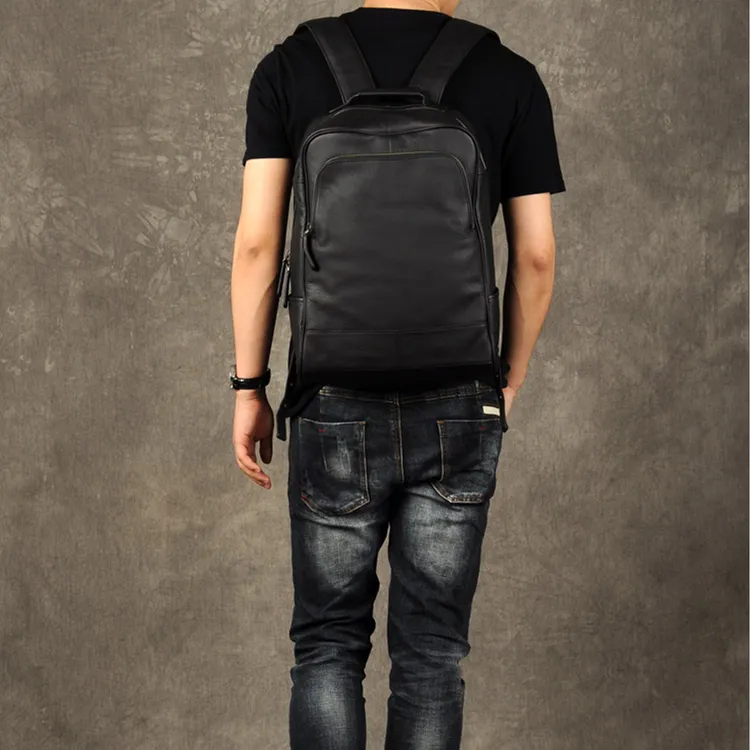 DOSRFINI Genuine Leather Top Grain Cow Leather Backpack Regular Men's Black-5