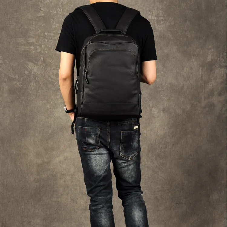 DOSRFINI Genuine Leather Top Grain Cow Leather Backpack Regular Men's Black-7