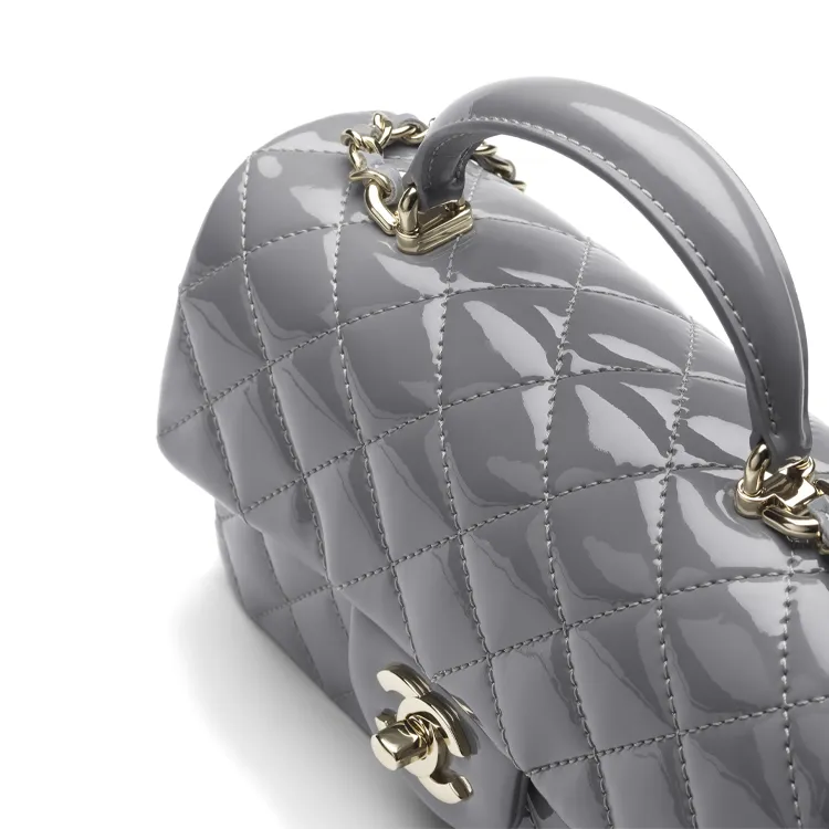 CHANEL Classic Flap CF Patent Leather Calfskin One Shoulder Handbag Mini Women's Gray-3