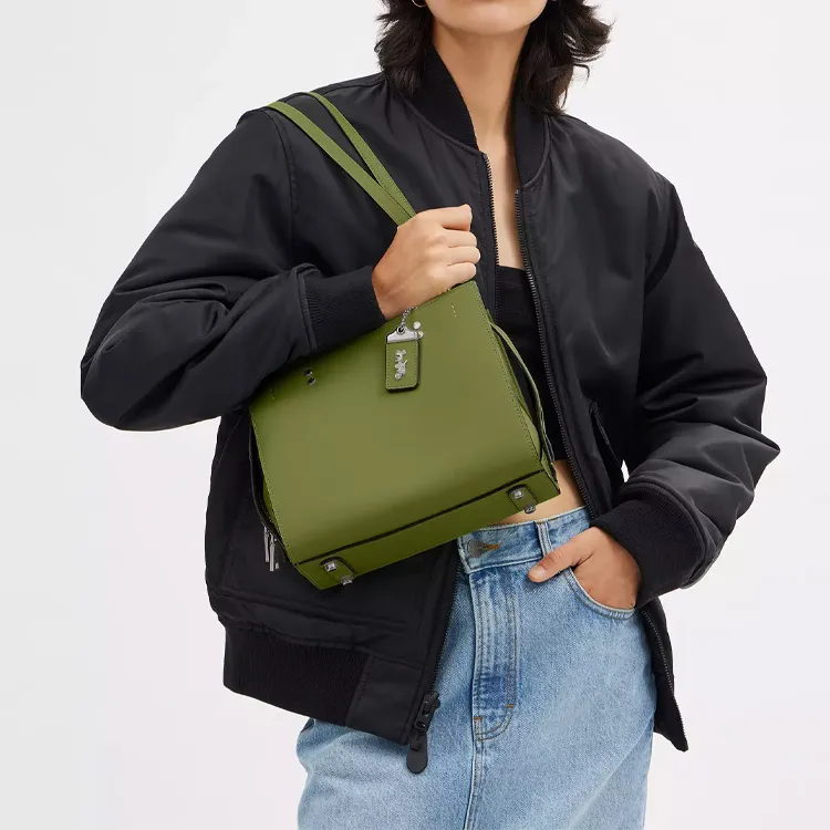 COACH Rogue Glove Tanning Shoulder Bag Crossbody Bag Handbag Medium Size Women's Silver Deep Lime Gray-4
