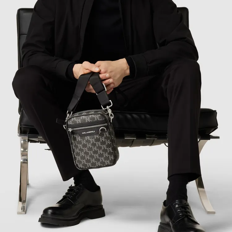 KARL LAGERFELD Fabric Shoulder Bag, Crossbody Bag Men's Black-3
