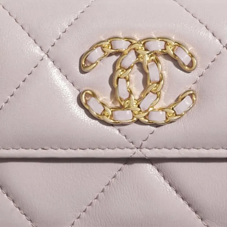 CHANEL 19Bag Lambskin Flap Coin Purse Card Holder Trumpets Women's Light Pink-4