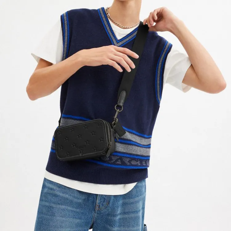 COACH Cow Leather Shoulder Bag, Crossbody Bag Small Size Unisex Black-3