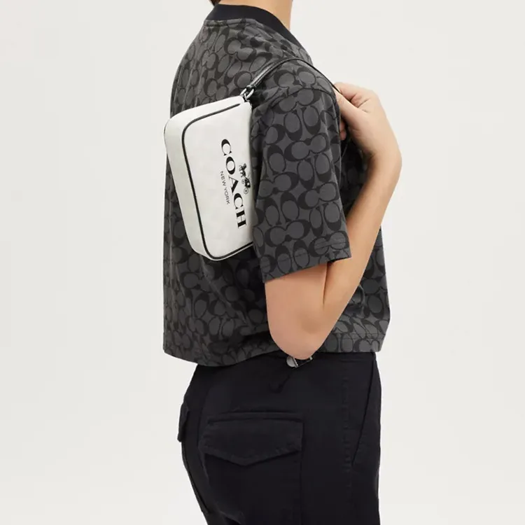 COACH Nolita Canvas With Smooth Leather Shoulder Bag Women's Black White-3