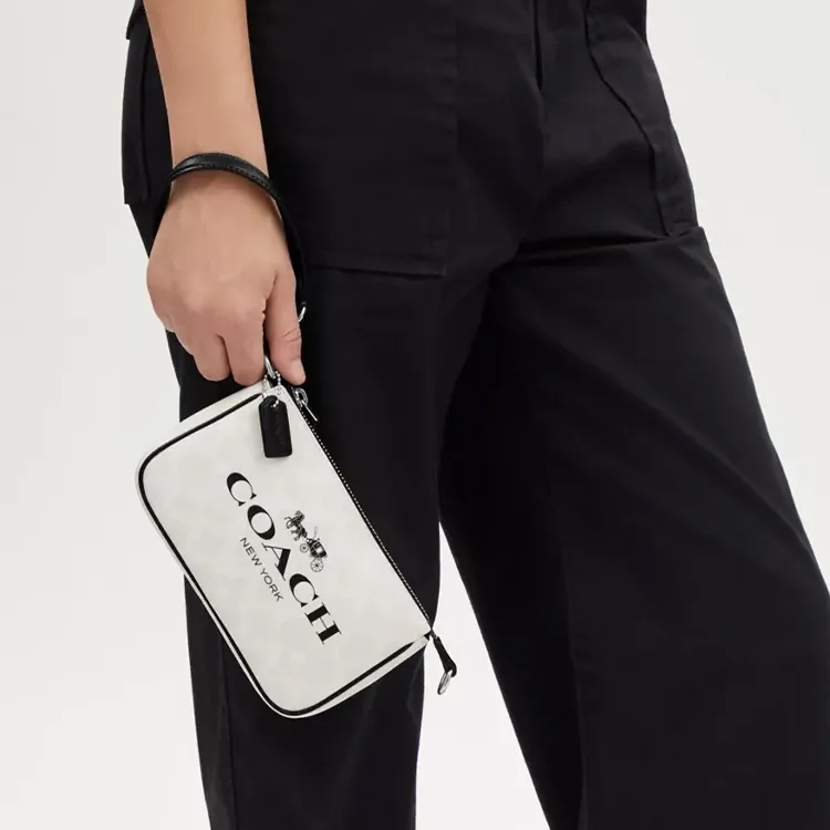 COACH Nolita Canvas With Smooth Leather Shoulder Bag Women's Black White-4