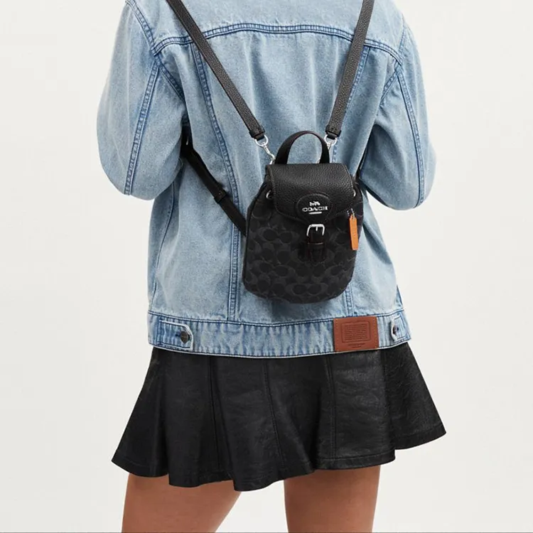COACH Canvas With Cow Leather Backpack Small Size Women's Black-4