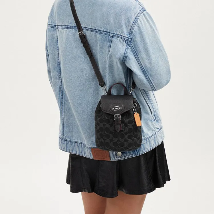 COACH Canvas With Cow Leather Backpack Small Size Women's Black-3