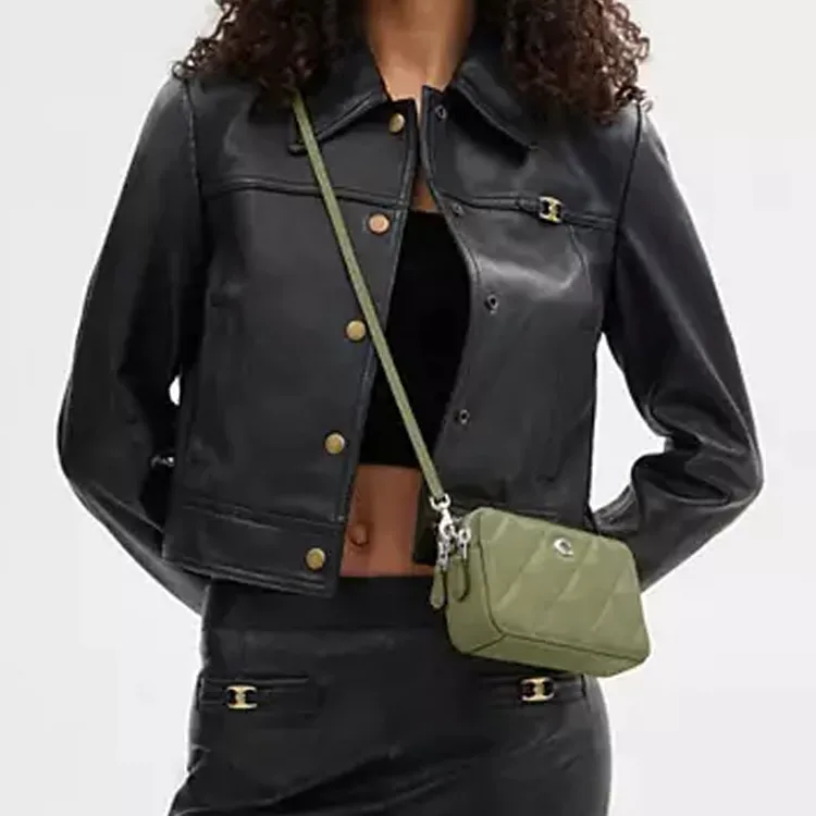 COACH Kira Leather Wrist Bag Clutch Trumpets Women's Moss Green-6