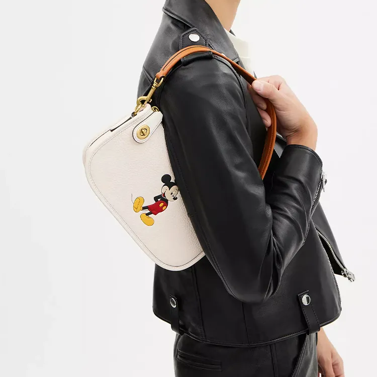 COACH Disney Collaboration Swinger Recycled Leather Handbag, Shoulder Bag, Crossbody Bag Trumpets Women's White-3