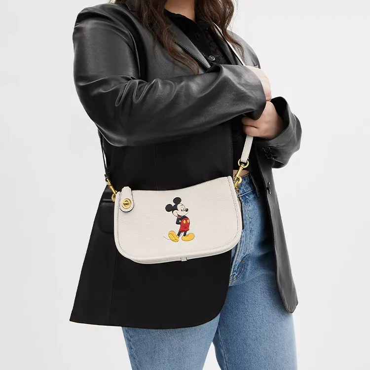 COACH Disney Collaboration Swinger Recycled Leather Handbag, Shoulder Bag, Crossbody Bag Trumpets Women's White-5