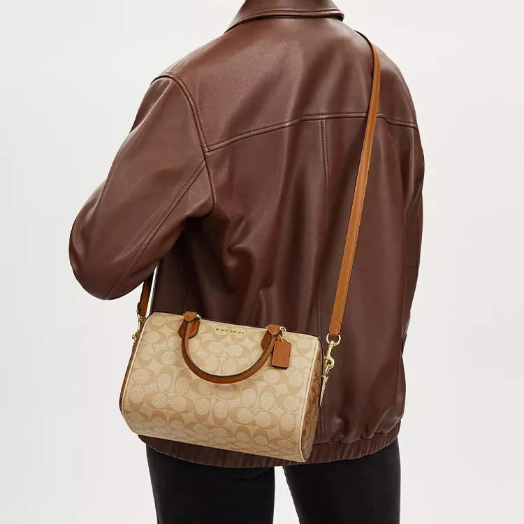COACH Rowan Coated Canvas Shoulder Bag Crossbody Bag Handbag Medium Size Women's Light Khaki-3