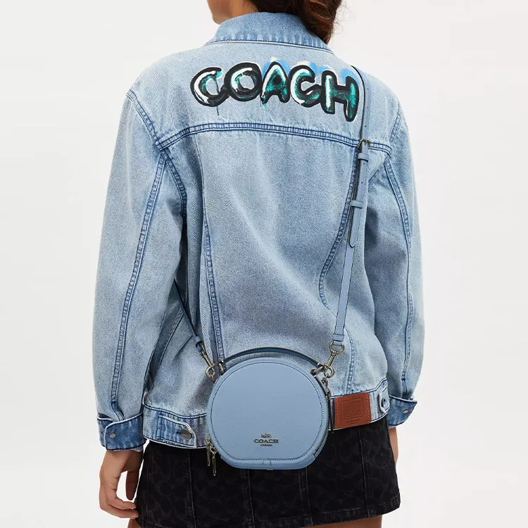 COACH Canteen Leather Handbag, Shoulder Bag, Crossbody Bag Small Size Women's Bronze With Cornflower Blue-3