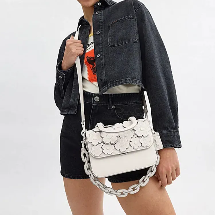 COACH Rogue Cow Leather Shoulder Bag, Crossbody Bag, Handbag Trumpets Women's White-4