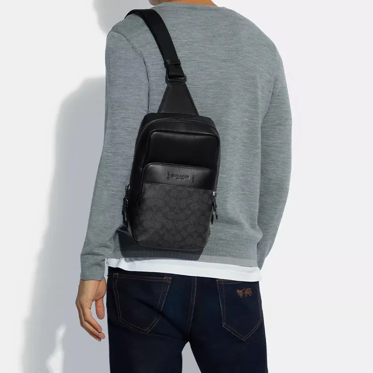 COACH Gotham Canvas With Leather Fanny Pack Men's Black & Brown Monogram-2