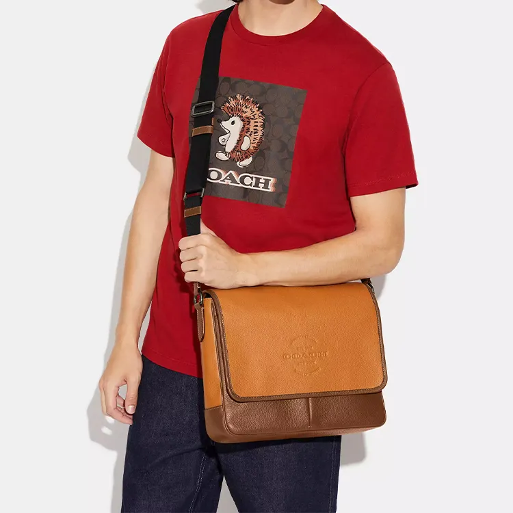 COACH Thompson Refined Pebble Leather Shoulder Bag, Crossbody Bag Large Size Men's Brown-3