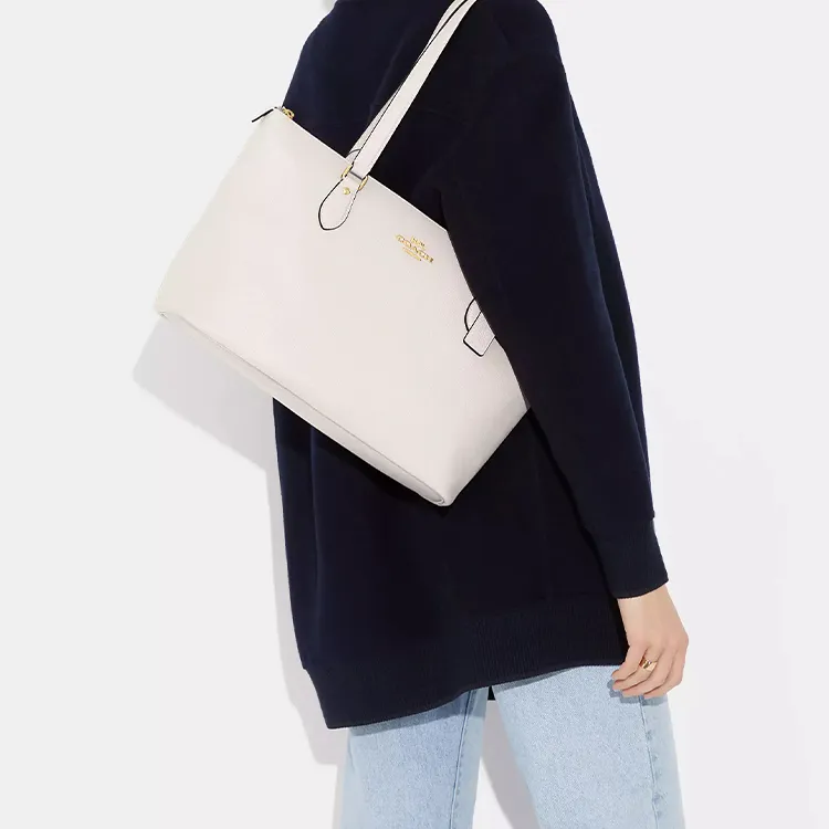 COACH Gallery Recycled Leather Tote Bag, Shopping Bag, Shoulder Bag, Handbag Large Size Women's White-3
