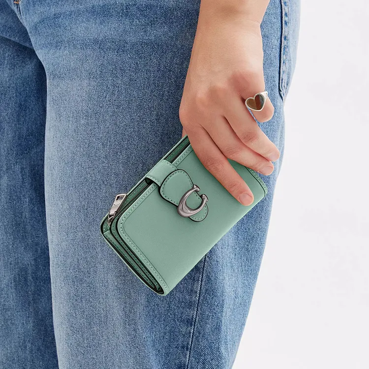 COACH Tabby Leather Wallet Medium Size Women's Blue Crystal Green-3
