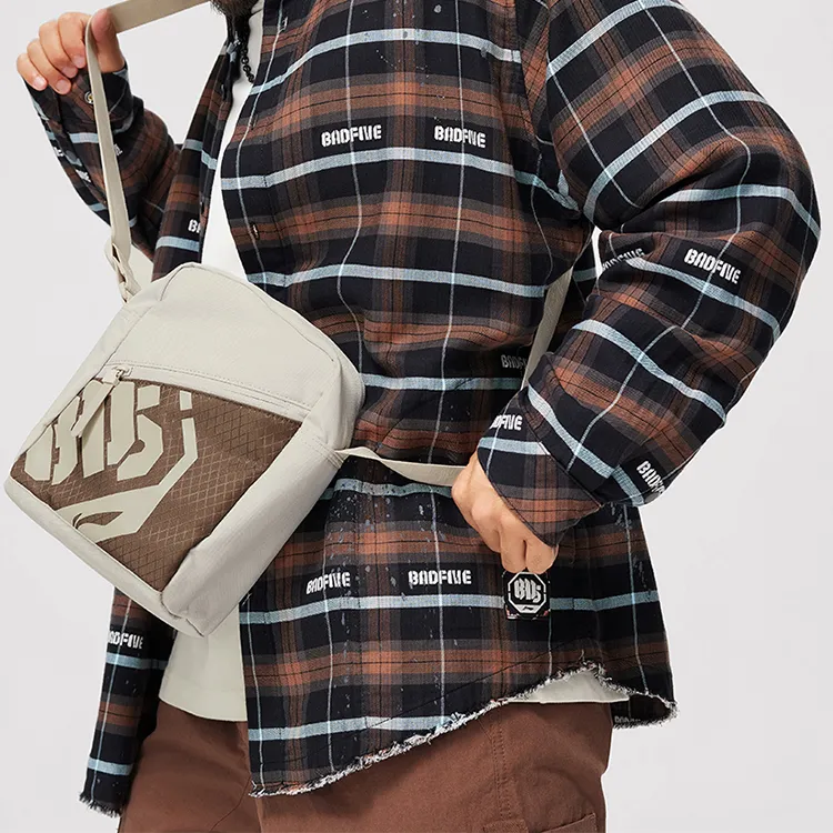 LiNing Polyester Shoulder Bag, Crossbody Bag Unisex Oat Gray & Brown-7