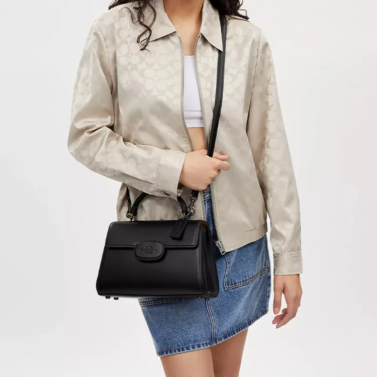 COACH Eliza Refined Calfskin Shoulder Bag, Crossbody Bag, Handbag Women's Black-5