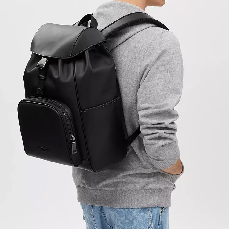 COACH Smooth Calf Leather Backpack Medium Size Men's Black-4