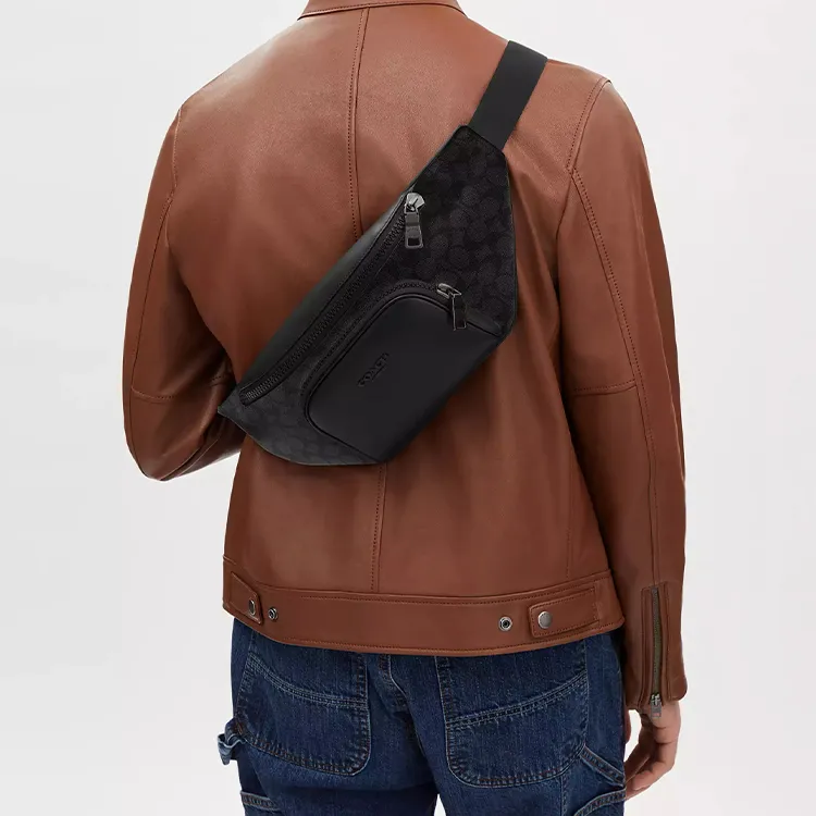 COACH Smooth Calf Leather Fanny Pack Men's Charcoal Gray-3