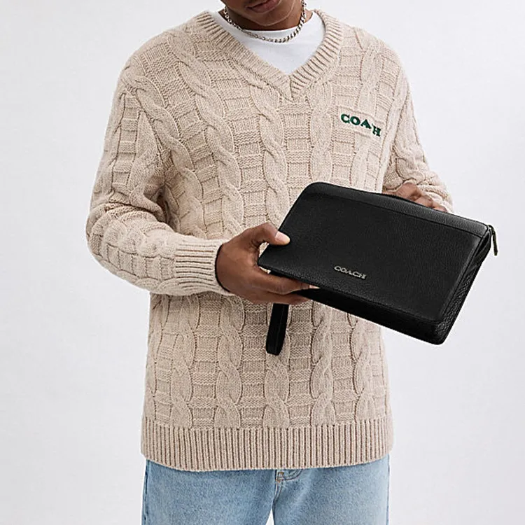 COACH Cow Leather Clutch Medium Size Men's Black-4