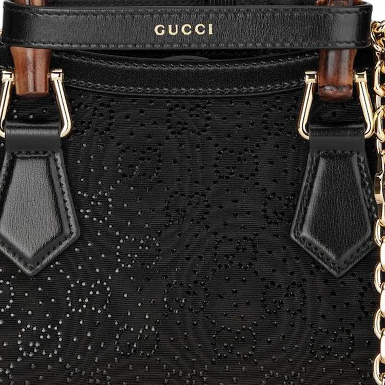 GUCCI Diana Cloud Pattern Fabric Tote Bag Shopping Bag Shoulder Bag Crossbody Bag Handbag Mini Women's Black-9