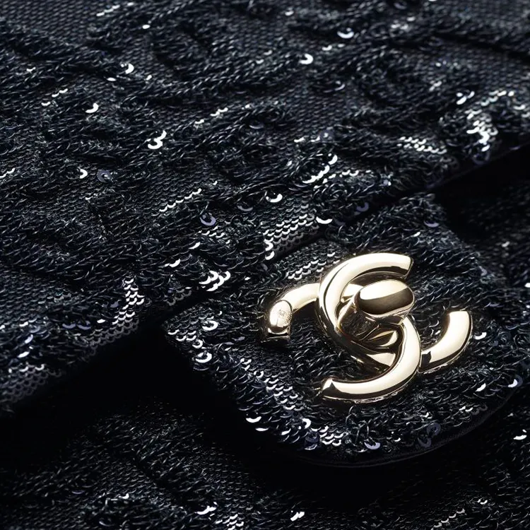 CHANEL Sequins Crossbody Bag, Shoulder Bag Women's Black & Blue-2