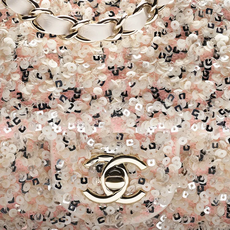 CHANEL Sequins Crossbody Bag, Shoulder Bag Women's White & Silver-3