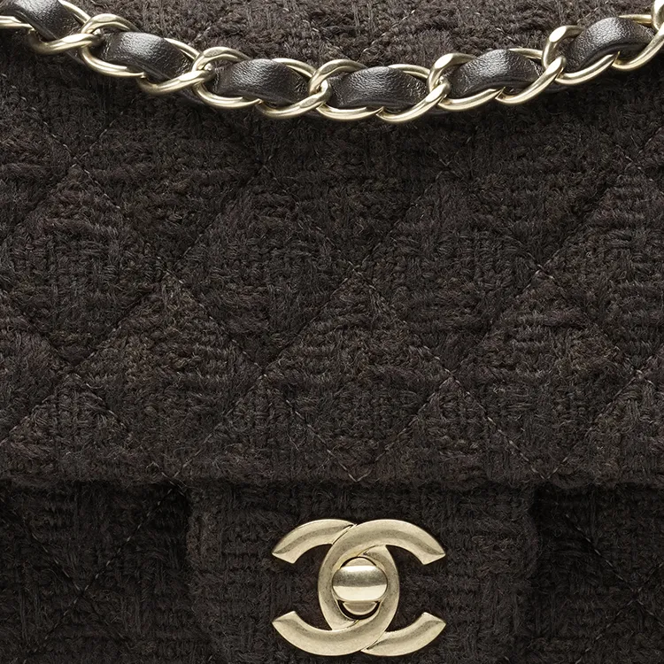 CHANEL Classic Flap CF Wool One Shoulder Handbag Women's Dark Brown-3