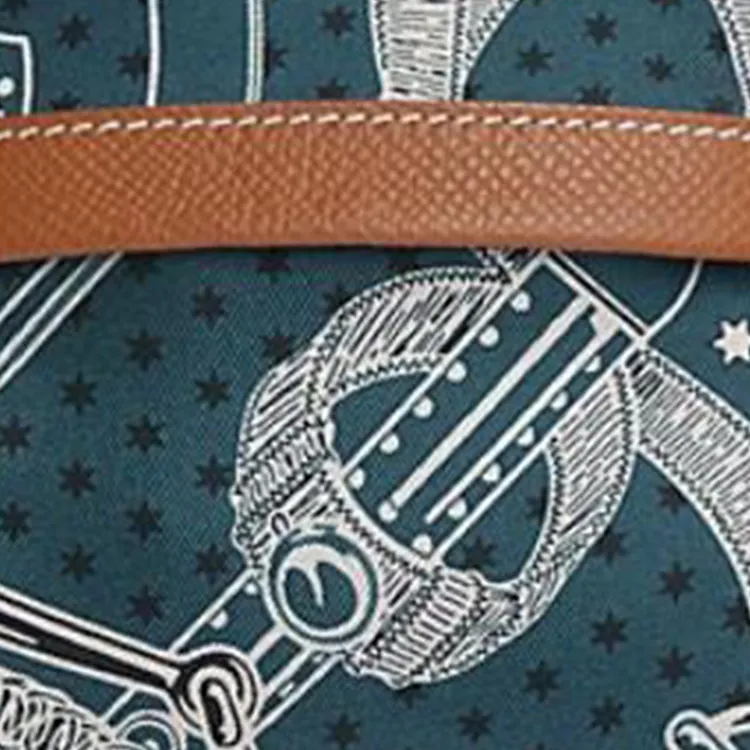 HERMES Silk With Calfskin Coin Purse Small Size Women's Prussian Blue With Gold Accents-2
